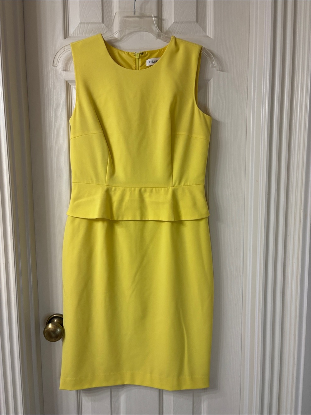 Calvin Klein Yellow Sleeveless Peplum Midi Dress